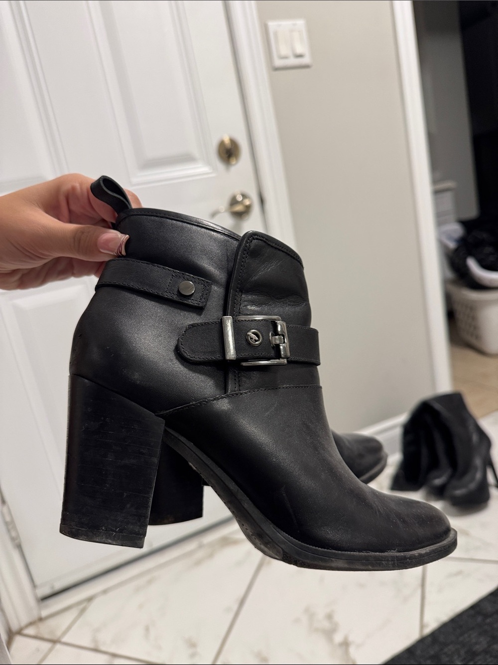 Franco Sarto Black Leather Buckle Ankle Booties